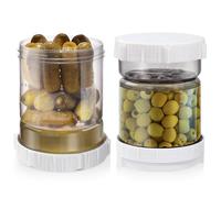 Gitohoni Bocal à cornichons avec passoire, séparateur de sablier avec fourchette en acier inoxydable, grande capacité de qualité alimentaire, sablier olive