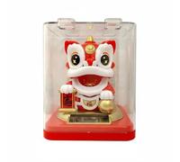Gitohoni Lion Figurine Statuette Animée Solaire Design Folklorique Chinois Ornement Bobblehead Figurine d'Ambiance pour Bureau Étagère Voiture Adapté à la, Rouge, 8 8 10cm