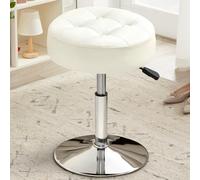 Gitrah Chaise de coiffeuse blanche pour salle de maquillage, ottomane ronde touffetée en cuir synthétique, tabourets de maquillage pour salle de bain, hauteur réglable, pivotant à 360°