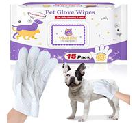 GIUACL Lot de 15 gants de nettoyage jetables pour chien et chat, gants de toilettage extra épais, sans rinçage, shampooing, gants de nettoyage à sec pour chiens et chats, pattes de chiens, chats
