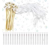 Giugio Baguette de Banderole de Mariage avec Cloches, 20 pcs Ruban Mariage Baguette, Blanc Baguettes Bâtons Ruban, Baguette de Mariage de Ruban en Soie pour Mariages Anniversaires Noël Fêtes