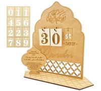 Giugio Calendrier du Ramadan Aïd Mubarak - Décoration DIY en bois - Compte à rebours - Calendrier ornement - Prière du Ramadan Mubarak - Décoration de salon - Cadeaux pour enfants (C)
