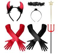 Giugio Costume de diable de carnaval, costume de diable pour femme et fille, serre-tête de diable, cornes de diable, gants et baguette magique, accessoire de costume, carnaval, Halloween, cosplay