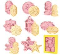 Giugio Emporte Pièces Eid Mubarak, 8 Pièce 3D Moule Biscuit Plastique Moules à Biscuits pour l'Aïd Mubarak Ramadan Islamique Biscuit Moule, Réutilisable Emporte Pièces Eid Mubarak