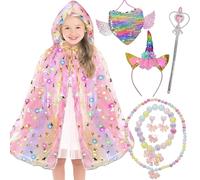 Giugio Ensemble de vêtements Cape de princesse à LED, cape multicolore, cape de princesse licorne avec effet lumineux, convient aux filles âgées de 3 à 8 ans, Halloween, carnaval, cosplay