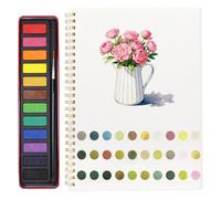 Giugio Livre d'aquarelle avec peinture aquarelle, carnet de travail aquarelle adapté aux débutants, 12 couleurs, ensemble de peintures aquarelles avec pinceau, livre d'aquarelle portable pour enfants