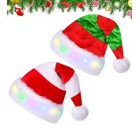 Giugio Lot de 2 bonnets de Noël avec lumière LED - Bonnet de Père Noël - Bonnet de Père Noël - Chapeau de Père Noël en peluche - Chapeau de fête LED - Design à rayures pour enfants et adultes