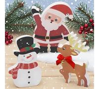 Giugio Lot de 3 sculptures de décoration de Noël en bois, décoration de table de Noël en bois, figurines de bonhomme de neige pour décoration de table, décoration de Noël hivernale 3D en bois