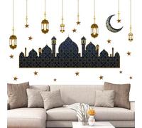 Giugio Ramadan Autocollant Décoration Murale, Autocollant Décoration pour Mur Ramadan, Or Lune Étoile Islamique Décoration Murale Autocollant, 3D Étanche DIY Autocollant Mural pour Fêtes Musulmanes F