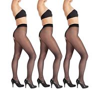 Giulia Collants transparents pour femme avec entrejambe ouvert 20 deniers, Lot de 3 - Noirs, L