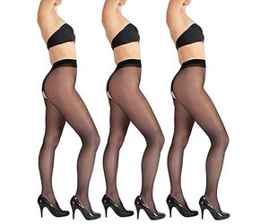 Giulia Collants transparents pour femme avec entrejambe ouvert 20 deniers, Lot de 3 - Noirs, M
