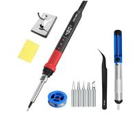 Giuneuow Kit de Fer à Souder 80 W, Température Réglable, Écran LCD, Outil de Soudage, Chauffage en Céramique, Pointes de Soudage, Pincettes, Fils de Soudage (UE) EU Plug