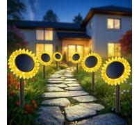 Giunn Lot de 6 lampes solaires d'extérieur en forme de tournesol 2 en 1 étanches pour cour, paysage, clôture, chemin, patio, allée, décoration de cour (blanc chaud)