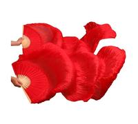 GIUPLOKID Belly Dance Long Real Soie Fan Veils, Voile d'éventail de Danse du Ventre Rouge, 5 Tailles, Accessoires Faits à la Main, Paquet 2