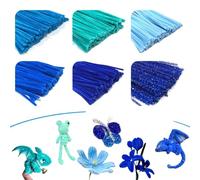 GIUPLOKID Cure-Pipes pour Loisirs créatifs, Cure-Pipes tiges Chenille 100/300 pièces Bleu(300pcs Mixed Blue)