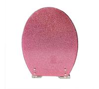 Giural Abattant WC Universel en Résine, Lunette de Toilette avec Frein de Chute, Siège de Toilette avec Charnière en Acier Inoxydable, Lunette WC à Paillettes Rose en Résine en Forme de O, 42x36cm