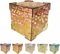 Giurui DIY Tulipe Cube Miroir Lampe 2 en 1 Fleur Miroir Veilleuse Rose Abat-jour Transparent Décoration de Table