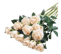 GIUSOBG 12 pièces Fleurs de Roses Artificielles 51cm Texture Veloutée Fausses Fleurs Roses Bhampagne Fausses de Soie Tige Unique Artificielles pour Mariages