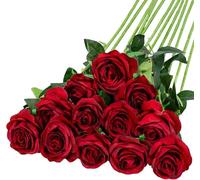 GIUSOBG 12 pièces Fleurs de Roses Artificielles 51cm Texture Veloutée Fausses Fleurs Roses Rouge Fausses de Soie Tige Unique Artificielles pour Mariages