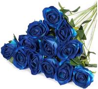 GIUSOBG Fleurs de Roses Artificielles 12 pièces 20in Fausses Fleurs de Soie Tige Unique Fleurs Roses Artificielles Fausses Fleurs Roses Rouges pour Mariages, Décorations(Bleu)