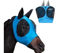 GIUSOBG Masque anti-mouches bleu avec oreilles - Protection avec grand espace pour les yeux - Élastique - Masque anti-mouches pour cheval - Maille respirante pour protection UV et mouches de cheval
