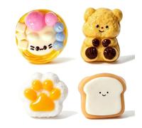 GIUSOBG Taba Squishy Set 4 Pièces Fufu Squishy Squichy Pain de Mie | Squishy Patte de Chat Tartelette aux œufs Petit ours Jouets de Soulagement du Stress Mignons pour Soulage