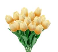 GIUSOBG Tulipes Artificielles 15 pcs Real Touch Latex 34cm Fleurs avec des Feuilles Fleur Tulipe pour décoration Bouquet Fleurs Artificielles Fleurs Tulipes pour Mariage Maison Jardin (Champagne)