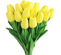 GIUSOBG Tulipes Artificielles 15 pcs Real Touch Latex 34cm Fleurs avec des Feuilles Fleur Tulipe pour décoration Bouquet Fleurs Artificielles Fleurs Tulipes pour Mariage Maison Jardin (Jaune)