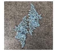 GIVBRO Applique en dentelle avec perles - Fleur 3D - Patch brodé - Faux col pour robe - Accessoire de costume - Bleu clair