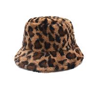 GIVBRO Chapeau bob imprimé léopard chapeau de pêcheur en fausse fourrure chapeau de soleil pour femme homme hiver automne extérieur robe marron