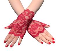 GIVBRO Mitaines en dentelle vintage pour mariage, accessoires pour déguisement, danse, fête, bar, mariage, vin rouge, 8,5 x 16 cm