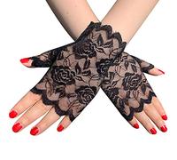 GIVBRO Mitaines en dentelle vintage pour mariage, accessoires pour déguisement, danse, fête, bar, mariage, noir, 8,5 x 16 cm