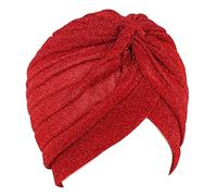 GIVBRO Paillettes Turban Casquettes Couvre-Chef Enveloppement Cheveux écharpe Bandeau Chimio Perte de Cheveux Chapeau Bonnet de Nuit pour Femmes Maquillage Sport décontracté Rouge