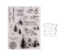 GIVBRO Tampon transparent autocollant en acrylique avec bloc en acrylique pour scrapbooking, renard, oiseau, lapin