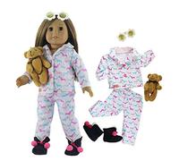 GIVBRO Vêtements de poupée, pyjama, vêtements de nuit, hauts, ourson, chaussures, lunettes, tenue pour poupée American Girl de 45,7 cm, cadeau accessoire 5 pièces