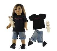 GIVBRO Vêtements de poupée T-shirt Short en jean Lapin Peluche Chaussures Tenue pour poupée American Girl 45,7 cm Costume Cadeau Accessoire 4 pièces