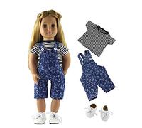 GIVBRO Vêtements de poupée T-shirt Tops Salopette Chaussures Tenue pour poupée American Girl de 45,7 cm Accessoire cadeau 3 pièces