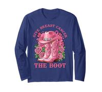 Give Breast Cancer The Boot Cowgirl Cancer Awareness Ribbon Manche Longue