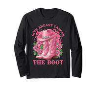 Give Breast Cancer The Boot Cowgirl Cancer Awareness Ribbon Manche Longue