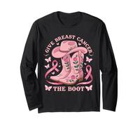 Give Breast Cancer The Boot Cowgirl Cancer Awareness Ribbon Manche Longue