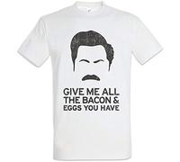 Give Me All The Bacon T Shirt Fun Geek Nerd Parks and Fun Recreation Rec Greg Men T-Shirt 100% Cotton Sleeve Shirt White White(X-Large)