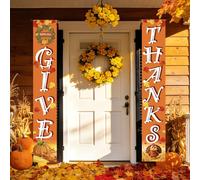 GIVE THANKS Bannière à suspendre Panneau de porche en forme de citrouille d'automne Feuille d'érable Drapeau de récolte d'automne Bannière de bienvenue pour intérieur ou extérieur Décoration de porte