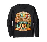 Give Thanks to The Lord Pumpkin Floral Fall Christian Autumn Manche Longue