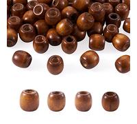 Givenny Lot de 50 perles en bois naturel en forme de tonneau - 16 x 17 mm - Grand trou teinté - Perles en bois de noix de coco - Perles d'espacement en vrac pour la fabrication de bijoux