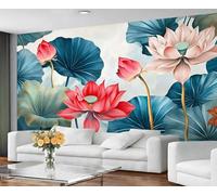 GIVLWF Lotus Papier peint vintage floral pour chambre à coucher Papier peint non adhésif pour salon Rouge et rose