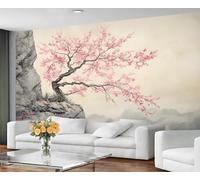 GIVLWF Papier peint à motif de fleurs de cerisier pour chambre à coucher, papier peint à fleurs roses pour salon, peintures murales murales, montagnes brumeuses, non autocollant, papier peint oriental
