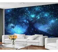 GIVLWF Papier peint arbre de vie fantastique bleu foncé pour chambre à coucher, salon, papier peint non autocollant pour décoration d'intérieur