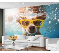 GIVLWF Papier peint autocollant - Papier peint imprimé chien pour salon, chambre à coucher, chiot sous-marin et décoration d'intérieur, décoller et coller