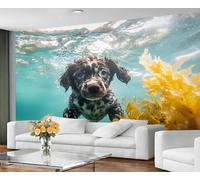 GIVLWF Papier peint autocollant - Papier peint imprimé chien pour salon, chambre à coucher de chiot sous-marin, peinture murale et décoration d'intérieur, décoller et coller