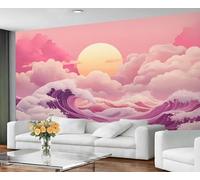 GIVLWF Papier peint autocollant - Papier peint océan rose pour salon, chambre à coucher japonaise Ukiyo-E, peinture de vagues de l'océan et décoration d'intérieur, décoller et coller
